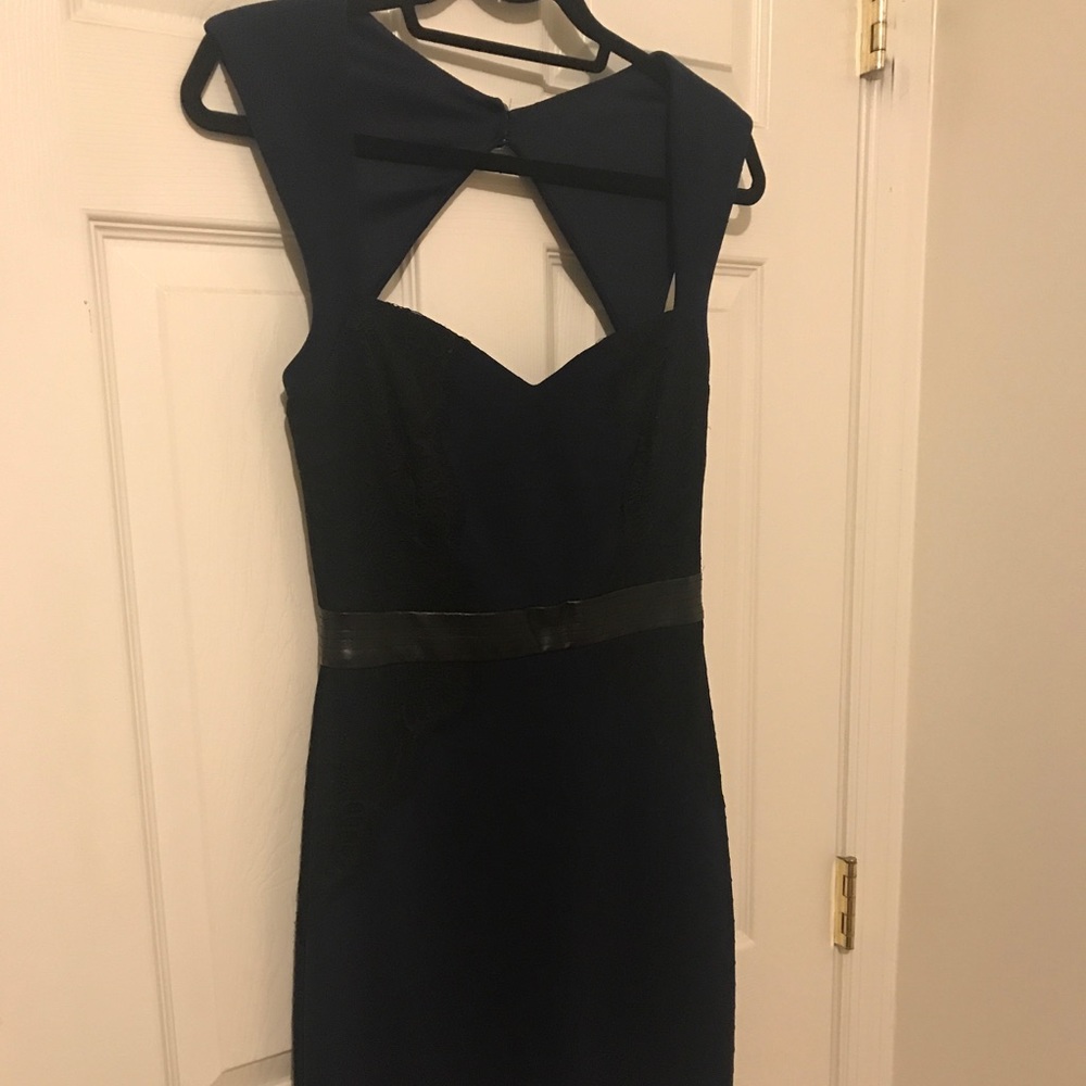 Navy blue with black lace detail mini dress